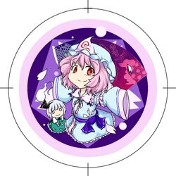 2girls dress fan hair_bow hairband hat kokutei_n konpaku_youmu konpaku_youmu_(ghost) multiple_girls pink_hair red_eyes saigyouji_yuyuko silver_hair smile touhou triangular_headpiece 