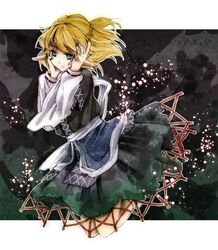  1girl arm_warmers full_body green_eyes hands_on_own_face kunio3103 mizuhashi_parsee nail_polish pointy_ears short_hair skirt smile solo touhou 