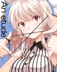  animal_ears armpits blonde_hair blush breasts brown_eyes original rabbit_ears string striped takeuchi_aya 