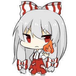  1girl bow fire fujiwara_no_mokou katorinuko long_hair lowres red_eyes ribbon silver_hair touhou 