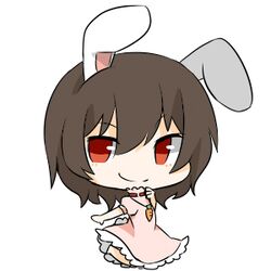  1girl animal_ears black_hair bunny_tail inaba_tewi katorinuko lowres rabbit_ears red_eyes short_hair tail touhou 