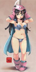  armor armpits bikini_armor black_eyes black_hair boots breasts cape chichi cleavage collarbone dragon_ball gloves helmet long_hair navel yae_no_sumire 
