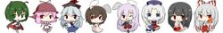  6+girls black_hair blue_eyes blue_hair fujiwara_no_mokou green_eyes green_hair hat houraisan_kaguya inaba_tewi kamishirasawa_keine katorinuko long_hair long_image multiple_girls mystia_lorelei pink_hair purple_hair red_eyes reisen_udongein_inaba ribbon short_hair silver_hair touhou wide_image wriggle_nightbug yagokoro_eirin 
