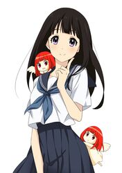  3girls angel black_hair chitanda_eru hyouka kaji_(ringo0502) long_hair multiple_girls multiple_persona school_uniform serafuku shoulder_angel violet_eyes 