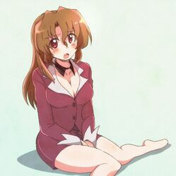  1girl alternate_costume brown_hair business_suit hayate_no_gotoku! hitaishou_chiritori long_hair maria red_eyes 