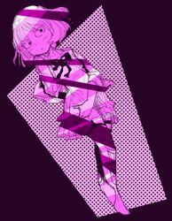  1girl :< arm_behind_back bob_cut cardigan dorohedoro-of-chaos flat_chest garter_straps genshiken konno_kon minidress monochrome short_hair sketch solo thigh-highs wide-eyed zettai_ryouiki 