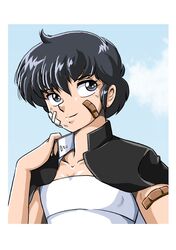  1girl bandaid black_eyes fujinami_ryuunosuke gakuran jacket_on_shoulders kuro_(chiyokko-44) open_clothes reverse_trap school_uniform short_hair solo urusei_yatsura 