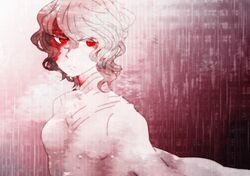  1girl blood blood_on_face grey_hair izanami koujou_no_bihin persona persona_4 red_eyes short_hair solo 