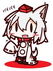  animal_ears blush_stickers hat highres inubashiri_momiji nu-nyu tokin_hat touhou white_hair wolf_ears |_| 