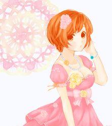  bracelet breasts brown_eyes brown_hair cleavage dress hamayuu511 jewelry meiko necklace short_hair vocaloid 