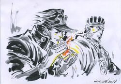  2boys cigarette fire hayama_junichi jojo_no_kimyou_na_bouken kuujou_joutarou mohammed_avdol multiple_boys 