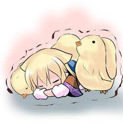  1girl animal_ears bird blush cat_ears cat_tail chibi chick closed_eyes hoshizuki_(seigetsu) mizuhashi_parsee pointy_ears puru-see sleeping solo_focus tail touhou trembling 