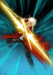  1boy absurdres archer arrow bow_(weapon) dark_skin dragonicat energy fate/stay_night fate_(series) highres solo weapon white_hair 
