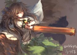  1girl benitama black_hair character_name long_hair orange_eyes outstretched_arm reiuji_utsuho simple_background sketch solo touhou wings 
