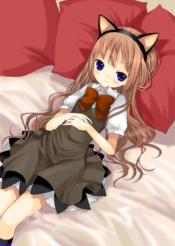bed blush catgirl loli long_hair nekomimi socks uniform