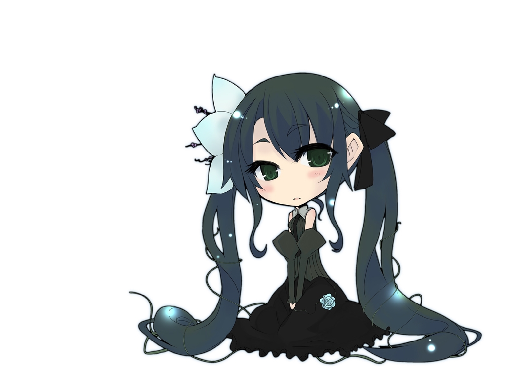 chibi dress green_eyes long_hair original rage twintails white