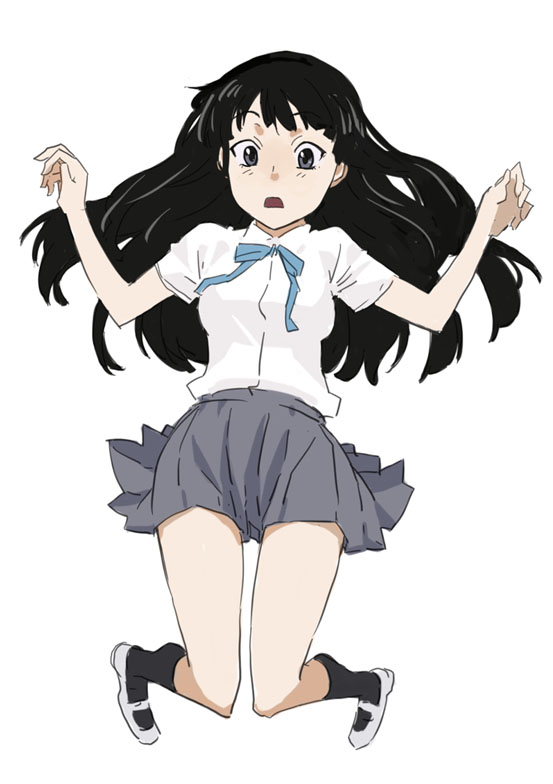 1girl akiyama_mio black_eyes black_hair blush k-on! legs long_hair mura_(kanojo_no_oukoku) school_uniform skirt solo