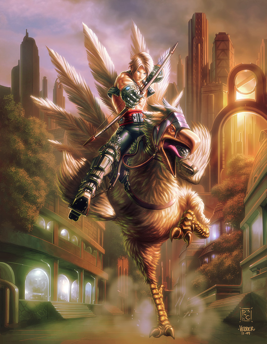 arrow barding blonde_hair bow_(weapon) chocobo final_fantasy final_fantasy_xii male open_mouth riding udon_entertainment vaan weapon