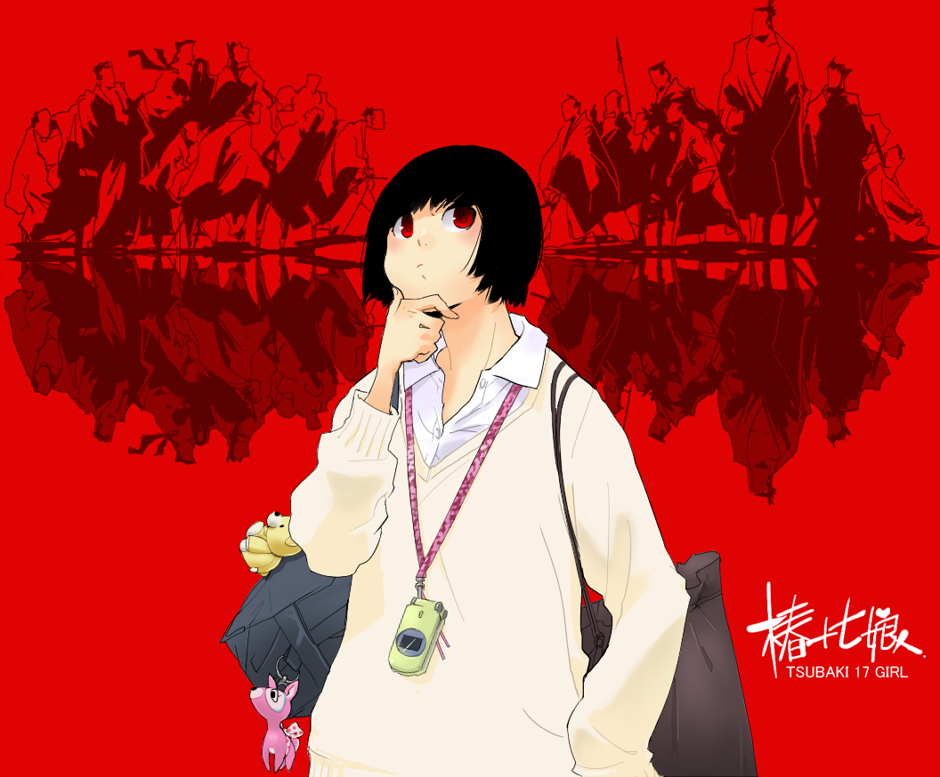 black_hair blush cellphone nansui_kinoko phone red_eyes sweater thinking