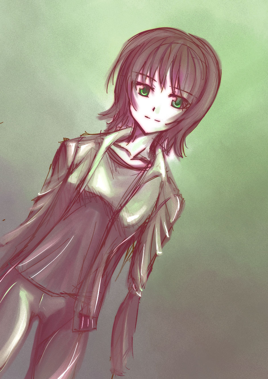 amputee collarbone green_eyes highres katawa_shoujo raide short_hair sketch tezuka_rin