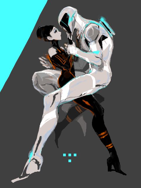 beck_(tron) black_hair character_request eyelashes hair_bun high_heels holding_hands looking_down looking_up open_mouth shoes size_difference t_(arisu-no-neko) the_renegade touching tron:_uprising visor