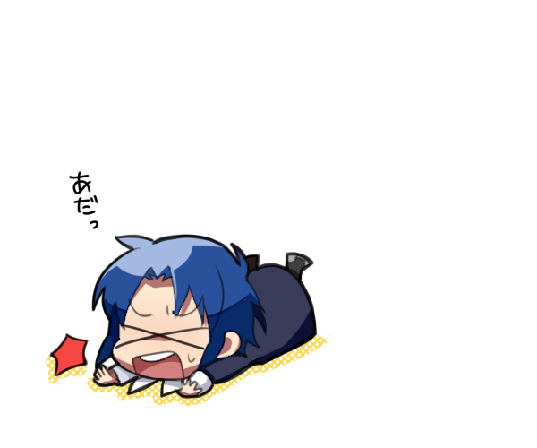 &gt;_&lt; 1girl blue_hair chibi ciel melty_blood nagato123 simple_background solo tantrum tsukihime white_background