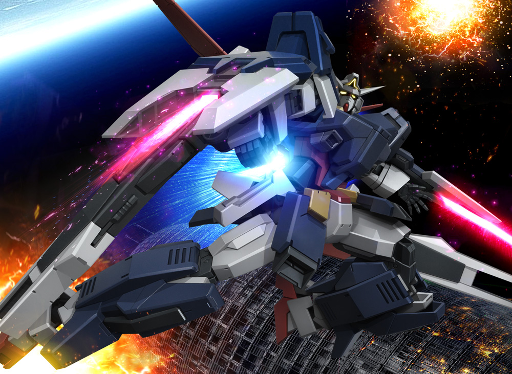 armor beam_rifle cannon earth explosion gun gundam gundam_age gundam_age-1 gundam_age-1_glansa hiropon_(tasogare_no_puu) mecha space space_colony weapon zero_gravity