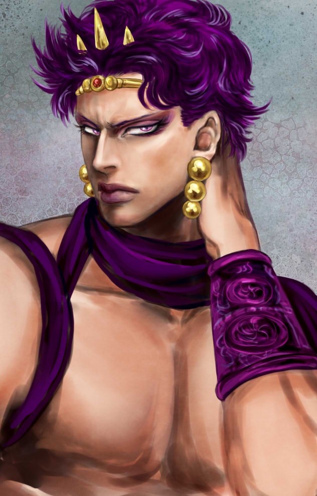 1boy alternate_hairstyle cars_(jojo) haldir horns jojo_no_kimyou_na_bouken purple_hair realistic short_hair solo tiara violet_eyes