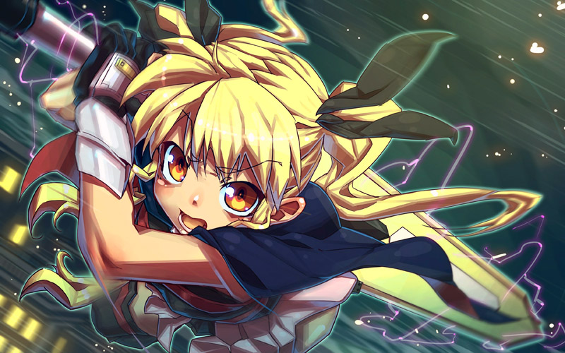 bardiche blonde_hair bow brown_eyes fate_testarossa hair_bow is_ii long_hair mahou_shoujo_lyrical_nanoha mahou_shoujo_lyrical_nanoha_strikers