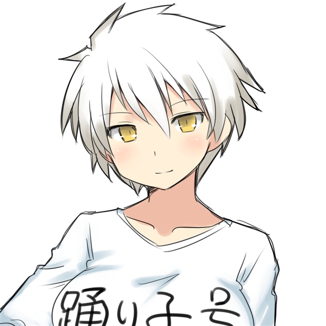 1girl aaaa breasts huge_breasts miyabi_(senran_kagura) senran_kagura senran_kagura_shinovi_versus short_hair spiked_hair t-shirt white_hair yellow_eyes