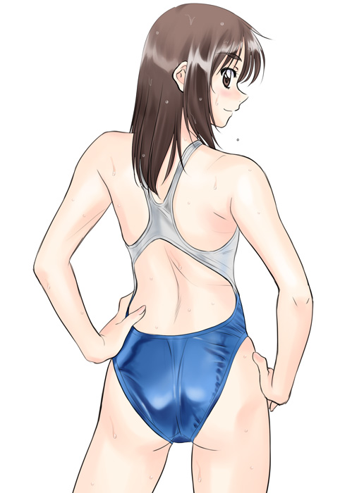 1girl ass brown_eyes brown_hair competition_swimsuit from_behind long_hair morii_kaho one-piece_swimsuit polorinken sentimental_graffiti swimsuit