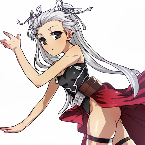 1girl archer ass black_eyes fate/stay_night fate_(series) genderswap leotard lowres mitsuki_mitsuno silver_hair solo tan twintails white_hair