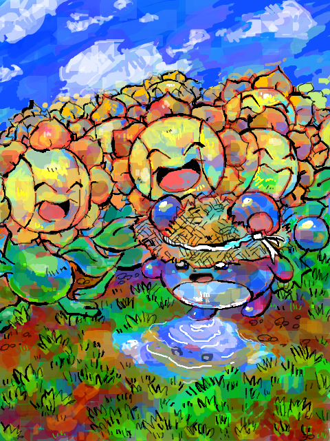 clothed_pokemon grass hat marill pokemon sunflora tegaki