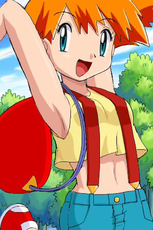 eye_contact kasumi_(pokemon) misty_(pokemon) nintendo pokemon small_waist soara tagme