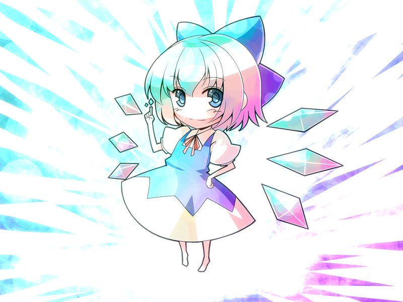 blue_eyes bow chibi cirno dress hair_bow ribbon short_hair touhou tro wings