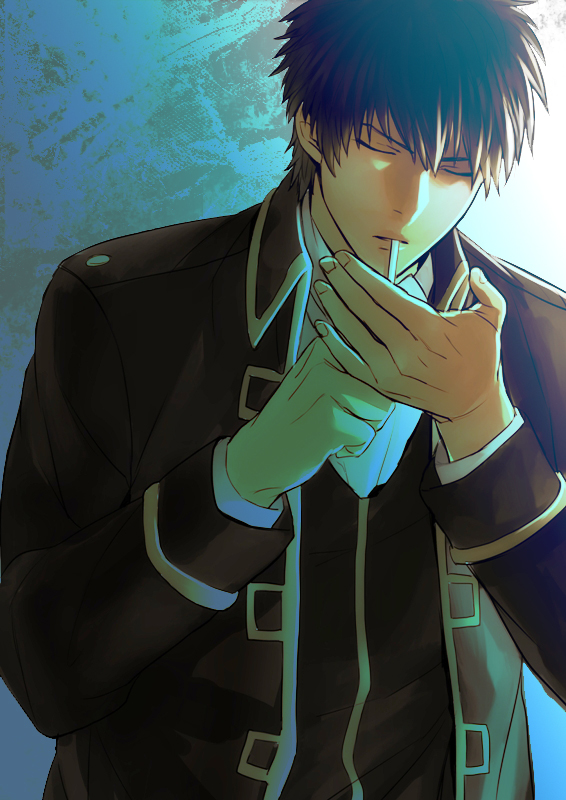 1boy black_hair cigarette gintama hijikata_toushirou momoiroichigo smoking solo