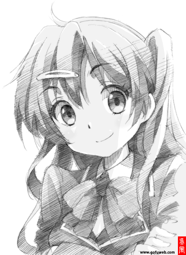 1girl chuunibyou_demo_koi_ga_shitai! gofu long_hair monochrome nibutani_shinka school_uniform side_ponytail