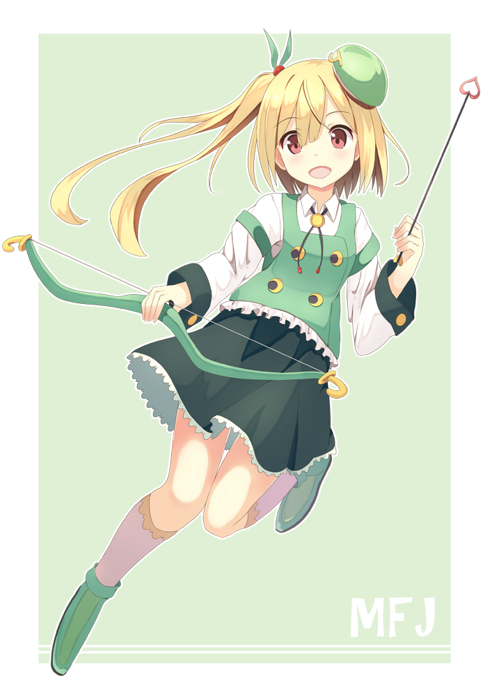 1girl arrow blonde_hair bow_(weapon) long_hair momo_no_kanzume original red_eyes side_ponytail solo weapon