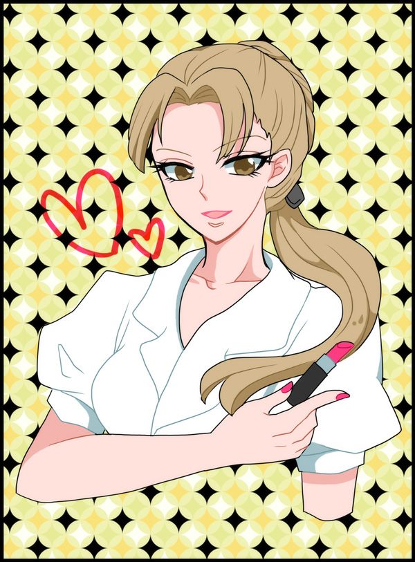 1girl blonde_hair brown_eyes jojo_no_kimyou_na_bouken lipstick long_hair makeup nail_polish ponytail sasakureeeee solo tsuji_aya