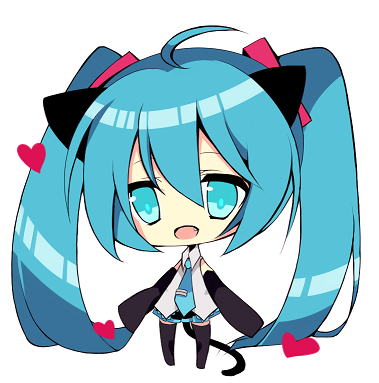 1girl animal_ears aqua_eyes aqua_hair cat_ears cat_tail chibi detached_sleeves hatsune_miku heart long_hair lowres necktie open_mouth rupia simple_background skirt solo tail thighhighs twintails very_long_hair vocaloid white_background