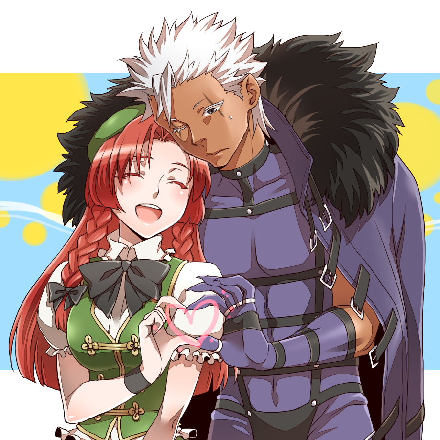 braid crossover esaka heart heart_hands heart_hands_duo hong_meiling king_of_fighters krizalid redhead touhou white_hair