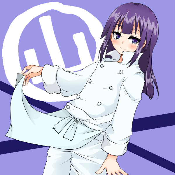 1girl blue_eyes chef crossdressinging long_hair purple_hair saitou_ikura working!! yamada_aoi
