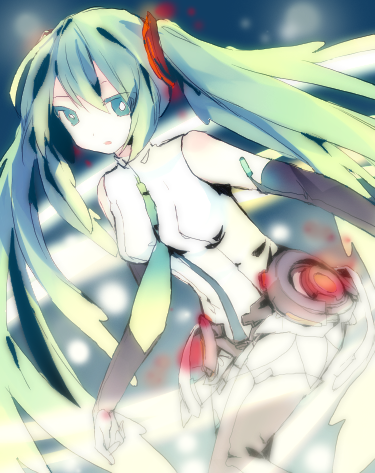 1girl elbow_gloves gloves green_eyes green_hair hatsune_miku long_hair lowres miku_append necktie solo thigh-highs twintails very_long_hair vocaloid vocaloid_append zeko