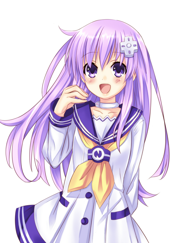 1girl :d choujigen_game_neptune d-pad hair_ornament long_hair nepgear open_mouth purple_hair smile solo suzaku_(artist) violet_eyes