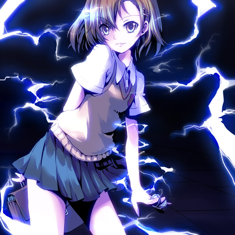 biribiri brown_eyes brown_hair coin electricity hair_ornament hairclip misaka_mikoto myaaco satchel school_uniform short_hair skirt sweater_vest to_aru_kagaku_no_railgun to_aru_majutsu_no_index