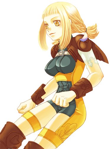 belt blonde_hair bodysuit bracelet braid female final_fantasy final_fantasy_xii kneehighs kokutou long_hair penelo solo yellow_eyes