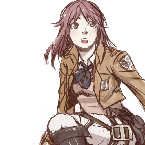 1girl boots brown_eyes character_request cropped_jacket knee_boots long_hair lowres redhead shingeki_no_kyojin simonadventure solo uniform