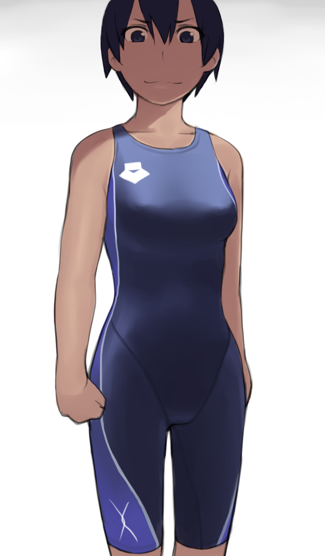 1girl black_eyes black_hair competition_swimsuit female lvi one-piece_swimsuit original short_hair solo swimsuit unitard