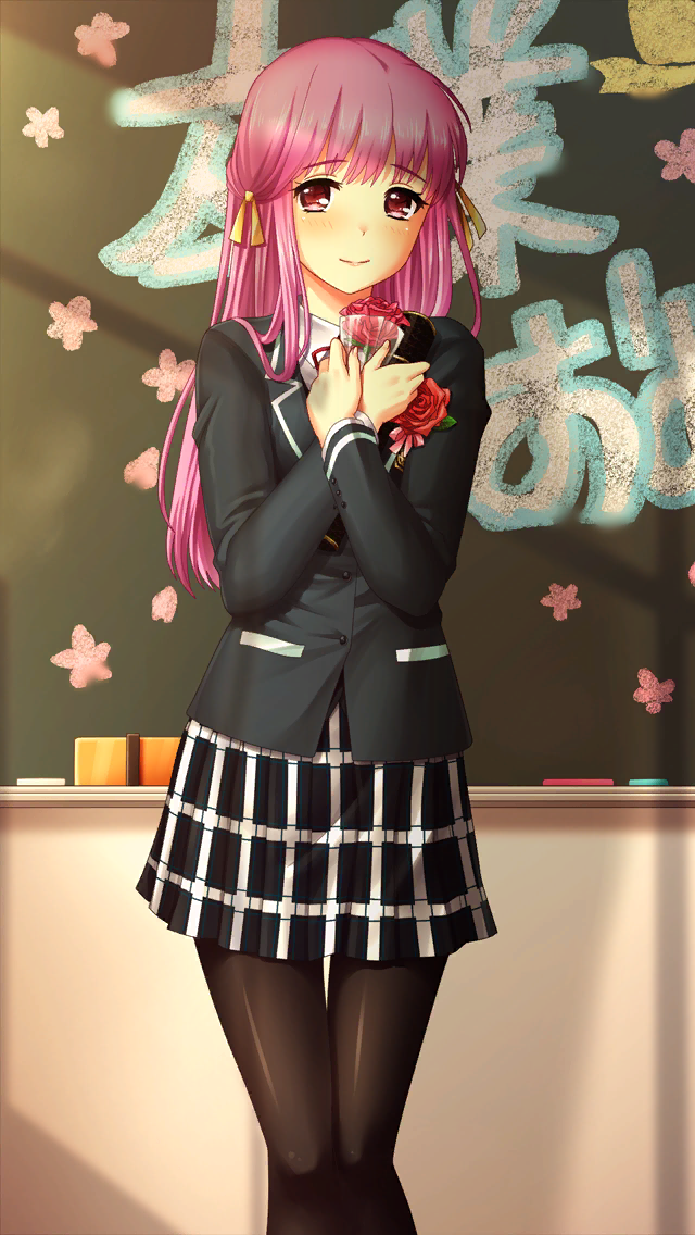 1girl bangs black_jacket black_legwear black_skirt blush braid chalkboard classroom closed_mouth collared_shirt doukyuusei doukyuusei_another_world eyebrows_visible_through_hair flower french_braid game_cg hair_ribbon indoors jacket long_hair long_sleeves looking_at_viewer miniskirt neck_ribbon official_art pantyhose pink_hair pleated_skirt red_eyes red_flower red_ribbon red_rose ribbon rose sakuragi_mai school_uniform shiny shiny_clothes shiny_hair shiny_legwear shirt skirt smile solo standing thigh_gap very_long_hair wing_collar yellow_ribbon