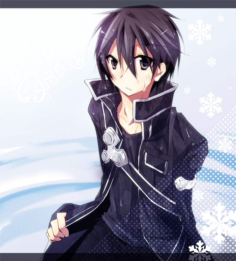 1boy akina_rei black_eyes black_hair coat fingerless_gloves gloves kirito male short_hair sword_art_online